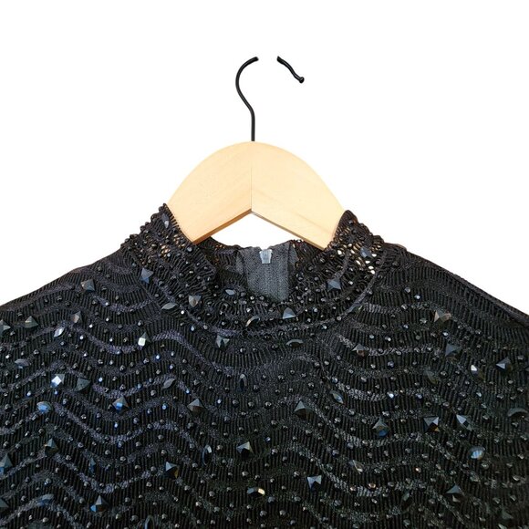 Windsor Vintage-Style Black Sequin Dress With High Neck & Long Sleeves size S - Picture 4 of 6